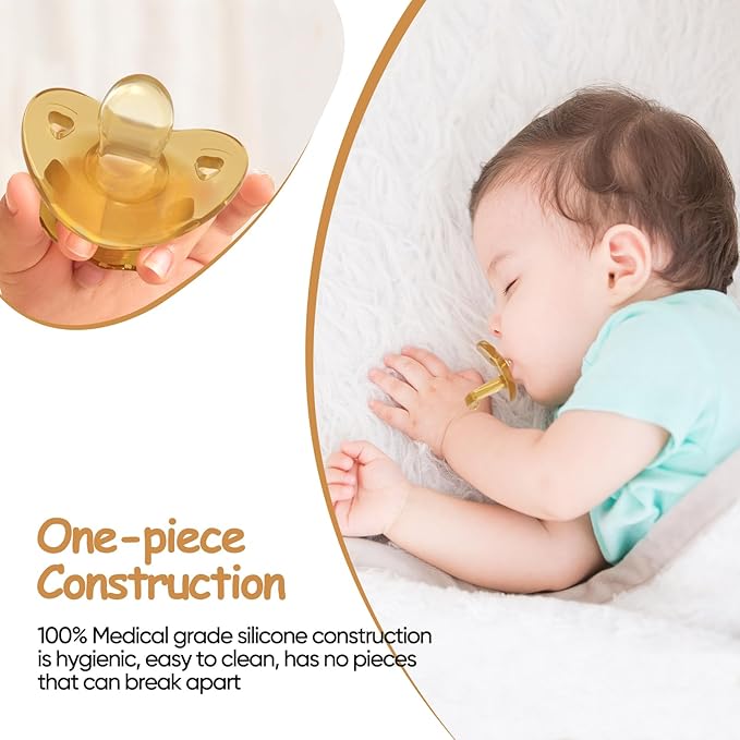 100% Silicone Comfy Orthodontic Pacifiers Set of 2, Cute Baby Pacifier, with Handle & Air Holes for Added Safety, BPA-Free Soothers, Size 0-6 Months (Moon Flat)
