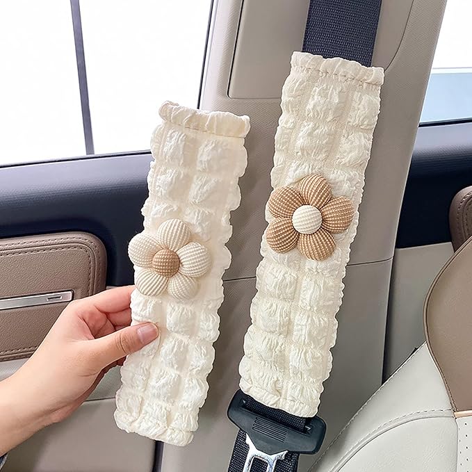 Car Seat Belt Cover Pad, 2 Pack Flower Car Accessorie Seatbelt Covers Cushion Neck Shoulder Strap Protector Universal Seat Belt Cover for Adults and Kids (Texture Flower)