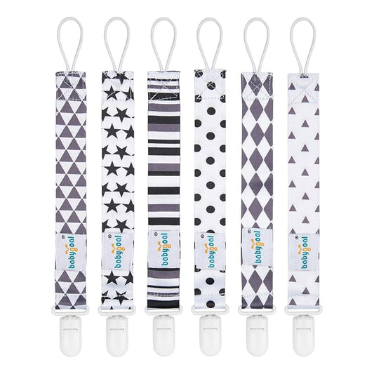 babygoal Neutral Pacifier Clips, 6 Pack Binky Paci Holder Clips Leashes Fits for Most Baby Pacifiers and Binkies