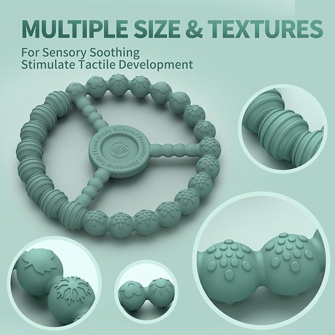 Baby Teething Rings 3 Pack, Silicone Teether Toys for Babies 0-6 & 6-12 Months, Freezable Ring Teethers Toddler Chew Relief Essentials, Infant Boys & Girls Stocking Stuffers (Mint Green Blue)