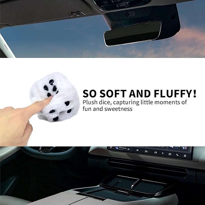 Fuzzy Dice Plush for Car Mirror 3Inch Cute Couple Square Dotted Hanging Ornaments,Adjustable Hand Braided Rope Suitable for Bedroom (BST0039-Black)