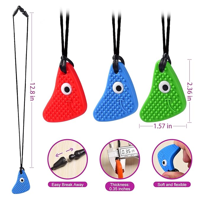 Chew Necklaces for Sensory Kids, Seeway Chewy Necklace Sensory Motor Aids, 3 Pack Silicone Sensory Chew Toys, Different Textures Chewelry, Strengthen Oral and Facial Muscles 【Red, Green, Blue】