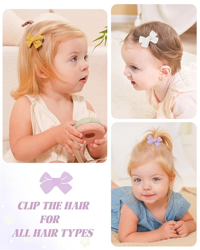 jollybows Mini Lined Hair Clips Bows for Babies, Infants, Toddlers, Girls and Teens - 24pcs 2" Tiny Barrettes