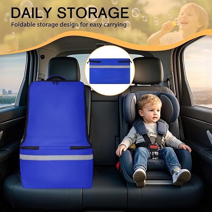 LARIPOP Car Seat Travel Bag for Airplane, Universal Gate Check Car Seat Bag, Padded Backpack with Waist Belt, Reflective Strips & Protective Feet, Fits Infant Convertible Booster Seats, Blue