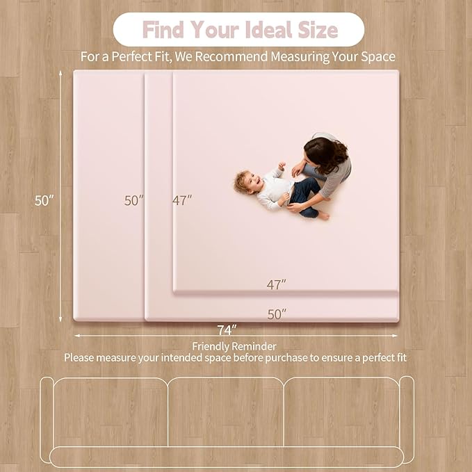 PU Leather Baby Play Mat for Floor, 74"×50" Playpen Mat, 1.3" Thick Elasti-Foam, Non-Slip Crawling Mat for Tummy Time, Waterproof & Wipe-Clean Playmat for Toddler,Infant, Kids (Pink)