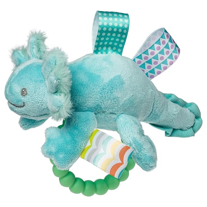 Taggies Soft Baby Rattle with Soothing Teether Ring and Sensory Tags, 6-Inches, Fizzy Aqua Axolotl