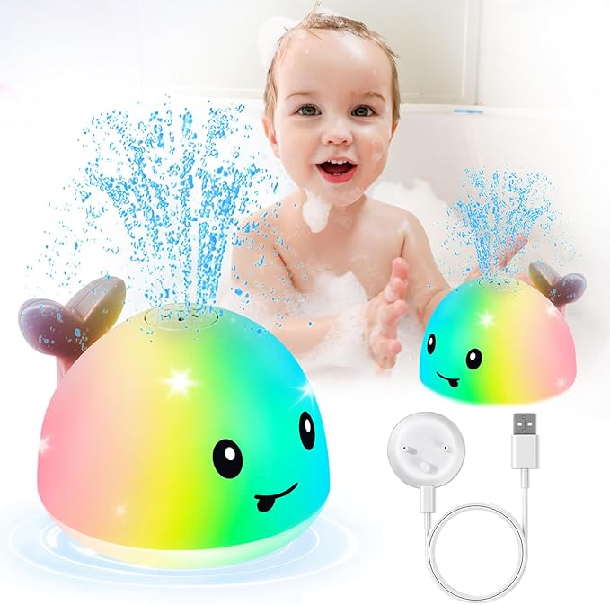ANGGIKO Whale Bath Toy Sprinkler with Charging Dock, Light Up Bath Toys for Babies 6-12-18 Months Kids Ages 1-3, 1 2 3 Year Old Boy Girl Gifts 1st Birthday Bathtub Water Toy