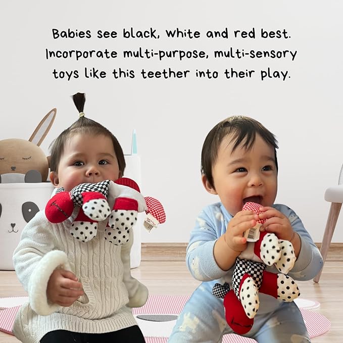 Teething Toys 3-6 Months - High Contrast Caterpillar Sensory Toy with Baby Rattle, Multiple Textures, Sounds, Baby Teethers, Nontoxic, New Babies Must Haves, Teether Toys, Helps w Teething Pain Relief