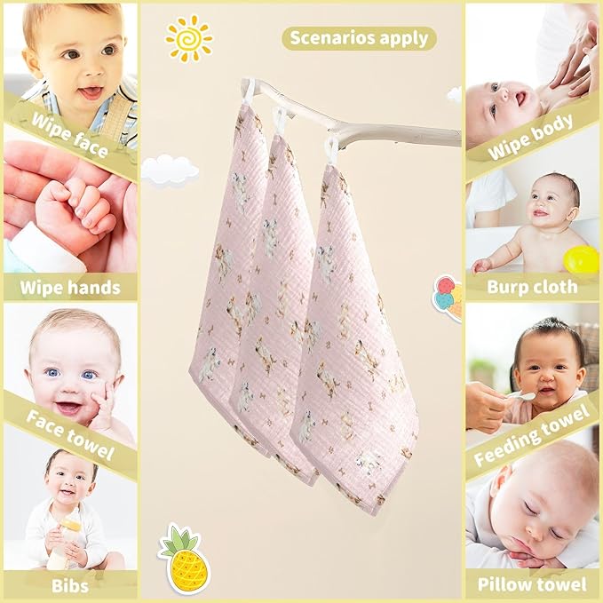 vvfelixl Baby Cotton Washcloths Golden Retriever Infants Bath Towel for Unisex Face Towels for Newborn, Natural Baby Wipes Delicate Skin, 11.8 X 11.8 inch, one sizex3