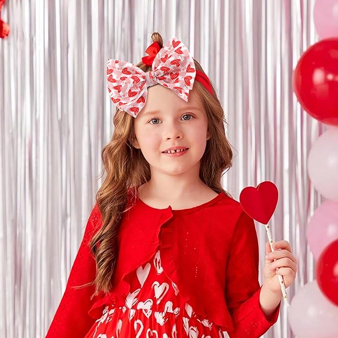 6'' Large Valentines Day Bow Headbands for Baby Girls Soft Nylon Hairbands with Bows Valentines Hair Accessories for Infants KidsRed Light Pink Heart