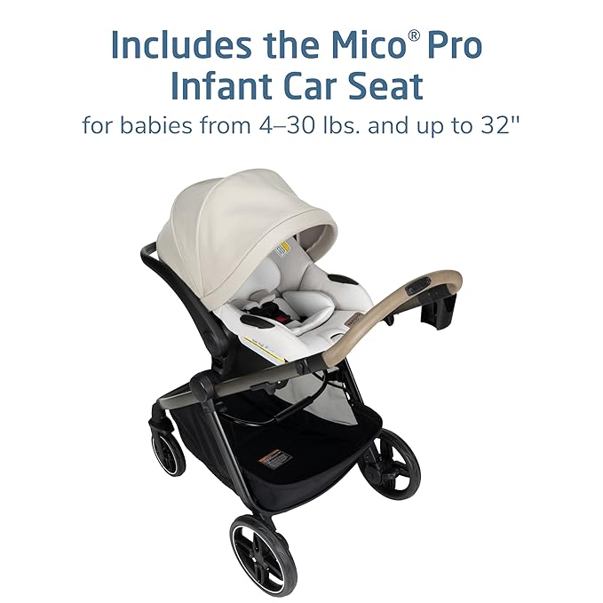 Maxi-Cosi Zelia Pro 5-in-1 Travel System with Mico Pro Infant Car Seat, Baby Stroller Combo, Reversible Seat, Large Wheels, Adjustable Handle, Newborn to Toddler, Lightweight, Classic Oat