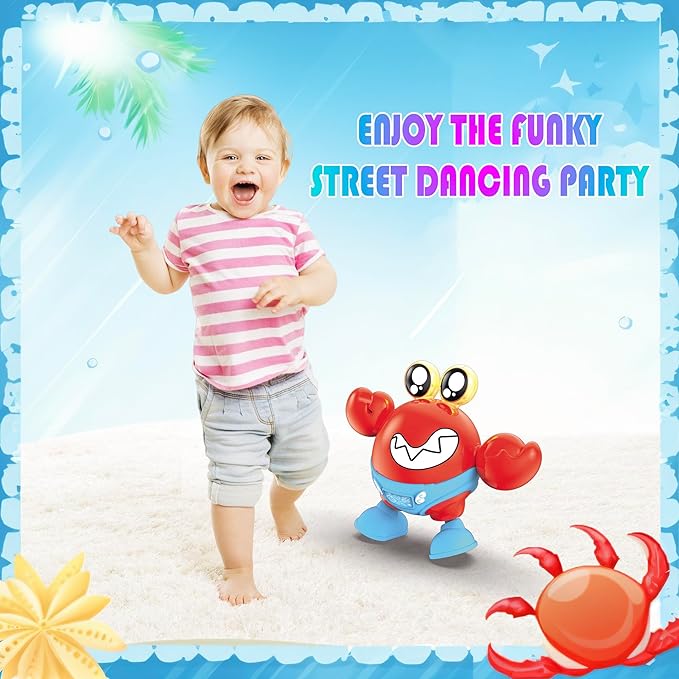 ritastar Dancing Crab Baby Toy,Tummy Time Toys with Funky Moves,Music,RGB LED Lights,Battery Powered Moving Crawling Interactive Learning Toy for Kids,Toddlers,Baby Boys Girls Birthday