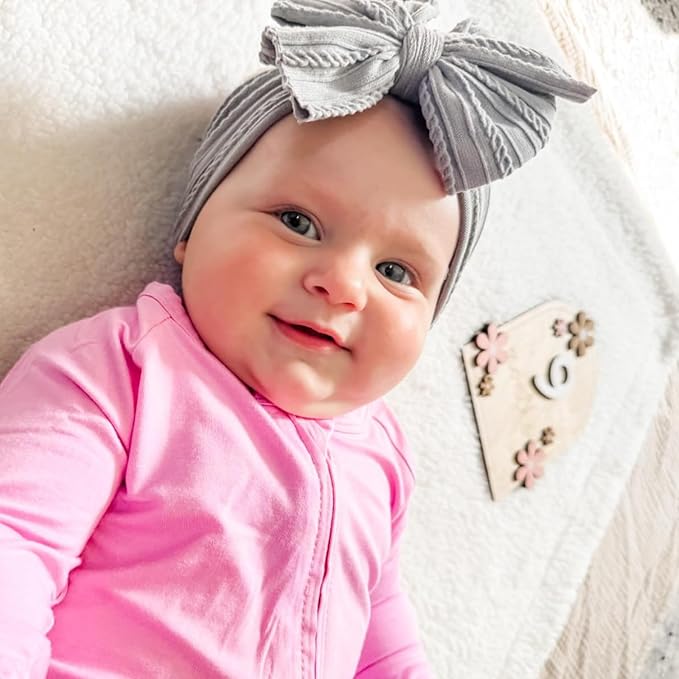 3 Pcs Baby Bows Headbands Soft Nylon Hairbands Super Elastic Headband Hair Accessories For Baby Girls Infant Toddler Essentials (White Grey Blue, Mid)