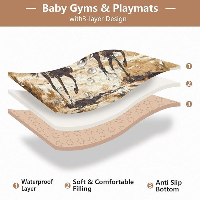 Western Cowboys Baby Play Mat for Floor 50" X 50" Foldable Waterproof Non-Slip Playmat for Baby Playpen Quilted Crawling Mats Game Rug