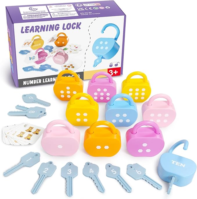 10 Sets Lock and Key Sensory Toy, Number Counting & Matching Math Games, Preschool Learning Activities, Educational Montessori Toddlers Toys for 3 Year Old