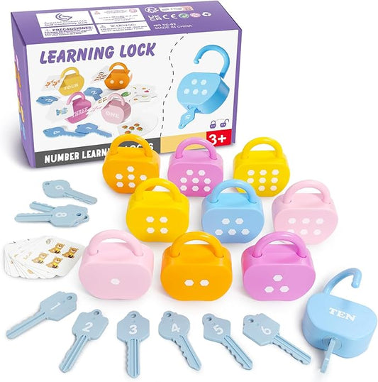 10 Sets Lock and Key Sensory Toy, Number Counting & Matching Math Games, Preschool Learning Activities, Educational Montessori Toddlers Toys for 3 Year Old