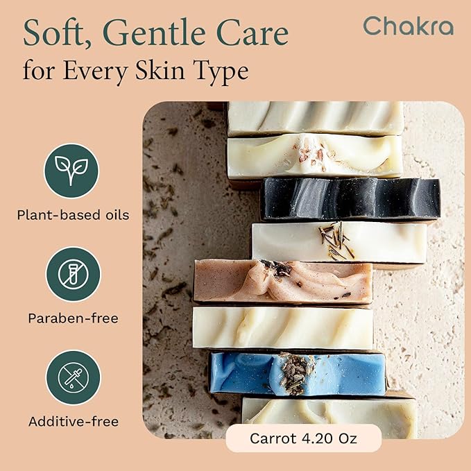 Chakra Carrot Bar Soap - Paraben & Additive Free Handmade Soap Bar for Face, Body and Hands, Gentle Cleansing for Daily Skin Care, 4.23 oz