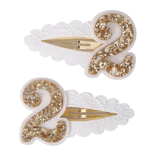 2nd Birthday Hair Clip for Baby Girls - White Glitter Number 2 Hair Clip, Girl Birthday Party Decorations, Two Year Old Photo Props