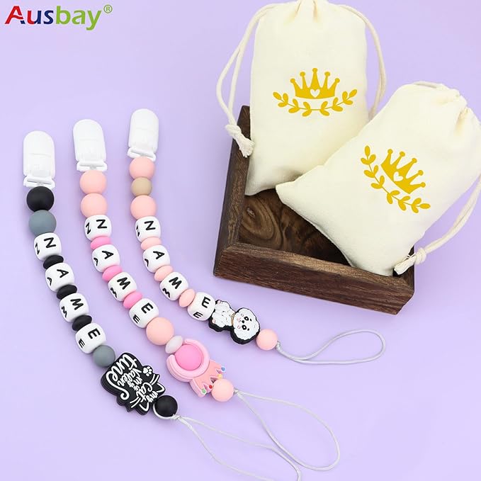 Personalized Pacifier Clip with Name, Custom Animal Pacifier Clip for Baby, Personalized Silicone Pacifier Holder - Boy and Girl Gift (Black)