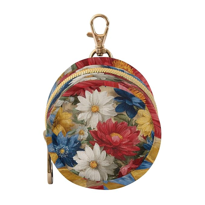 Pacifier Holder with Clip Pacifier Case for Diaper Bag Round Baby Pacifier Pouch Box Bag Portable July 4th Patriotic Colorful Flowers