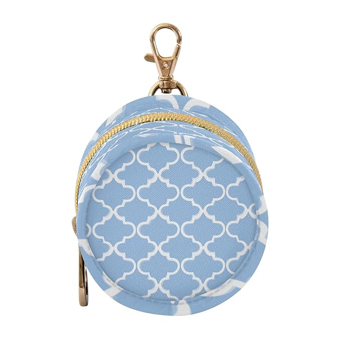 Pacifier Holder with Clip Pacifier Case for Diaper Bag Round Baby Pacifier Pouch Box Bag Portable Blue Cute Quatrefoil