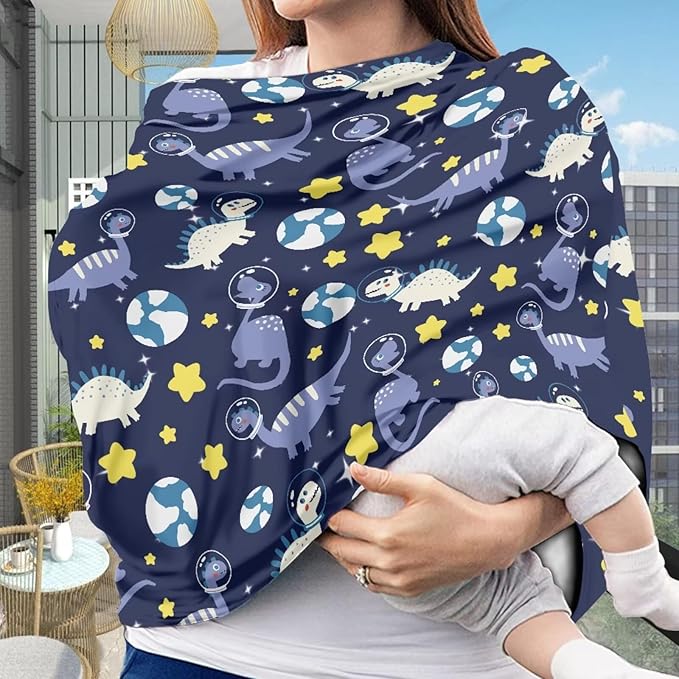 Dinosaur Car Seat Cover for Baby Carseat - Infant Car Seat Cover for Sun - Breathable Nursing Cover Up for Breastfeeding, Lightweight Car Seat Canopy