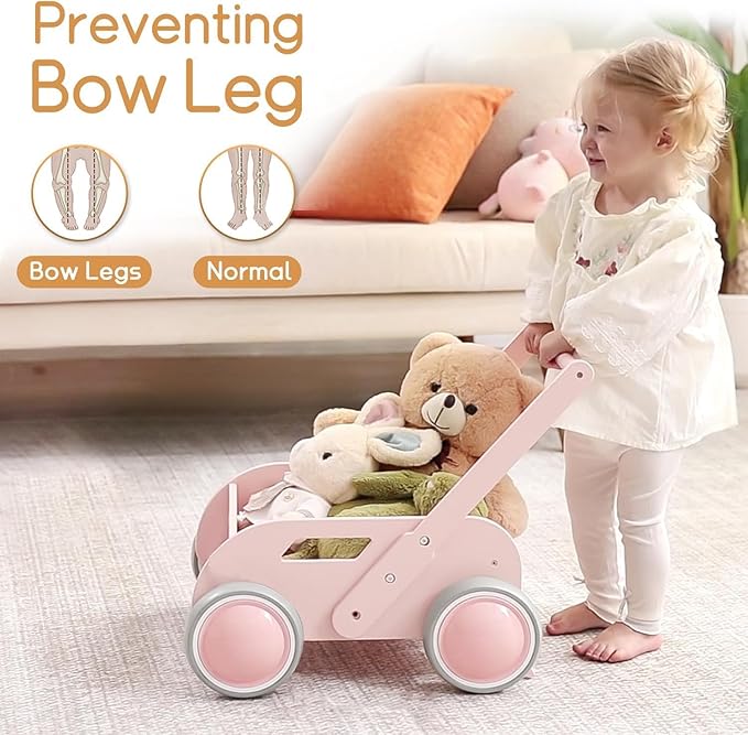 HOMEKOL Wooden Baby Walker,Baby Push Walker, Adjustable Speed Baby Walker for Boys and Girls, Baby Activity Center, Gift for Birthday, Christmas and New Year Pink