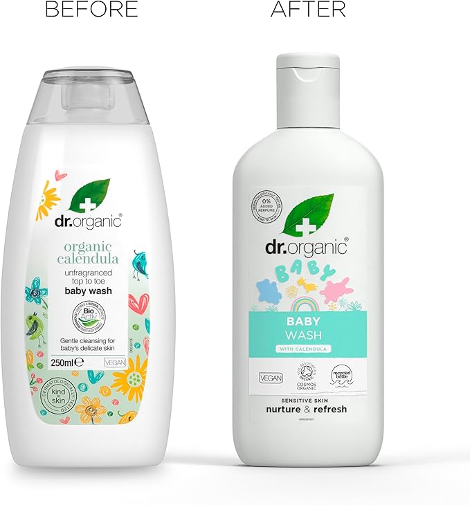 Dr Organic Calendula Baby Wash, Fragrance Free, Gentle Cleansing, Sensitive Skin, Natural, Vegan, Cruelty-Free, Paraben & SLS-Free, Organic, 250ml