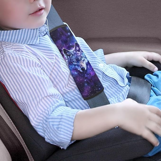 Biyejit Galaxy Wolf Baby Car Seat Neck Cover, 2 Pcs Carseat Belt Cover Pad, Shoulder Strap Protectors, Seat Belt Covers Cushion for Boys Girls