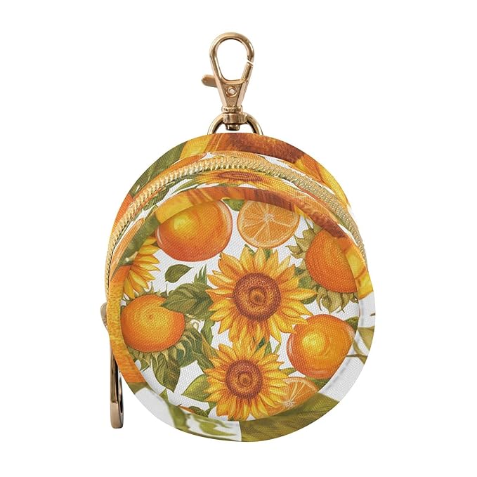 Pacifier Holder with Clip Pacifier Case for Diaper Bag Round Baby Pacifier Pouch Box Bag Portable Sunflowers and Fruity Oranges