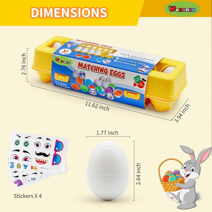 12 Pcs Plastic Easter Eggs Toys for Toddlers 1-3, Shape Sorter Puzzle Montessori Toys Color Matching Game Learning Activities Baby Easter Basket Stuffers Gifts for Kids 1 2 3 Year Old Girl Boy