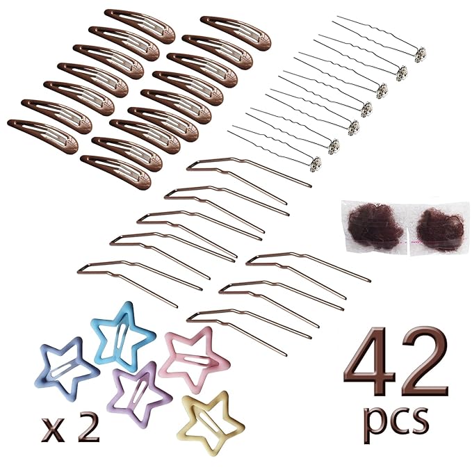 Snap Hair clips hair style accessories kits for girl women ballet dance U shaped hair pins Bobby clips,42pcs (Gold, 2 inch kit)