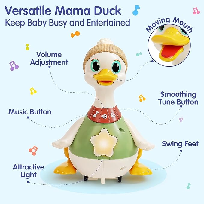 HOLA Baby Toys 6-12 Months Musical Dancing Duck Toy Set with Mama and Babys Tummy Time Toys, Crawling and Interaction Modes 1 Year Old Girl Boy Baby Stocking Stuffers