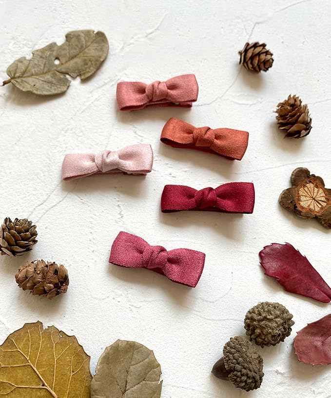 Boutique Baby Hair Clips, 12pcs Suede Mini Bows Hair Barrettes, Fully Lined Hair Pins for Infant Toddler Girl's Fine Hair by Cherssy