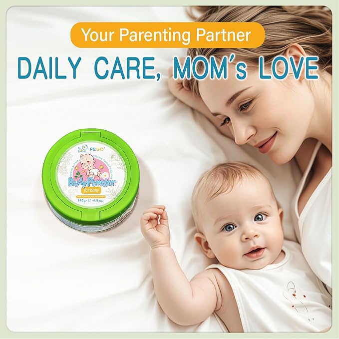 PEGO Cornstarch Baby Powder, Talc-Free,with Zinc Oxide, Aloe Vera & Chamomile, Soothing Skin Care, Hypoallergenic for Delicate Skin and Diaper Rash, for Newborns, Babies or Toddlers -140g