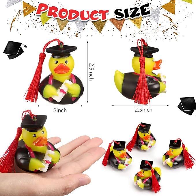 Lewtemi 12 Pcs Red Graduation Diploma Rubber Ducks 2026 Grad Rubber Duck Graduation Duck Bulk Cake Topper for Student Bathtub Swimming Pool Theme Party Favors, 2.5 x 2.5 x 2 Inch