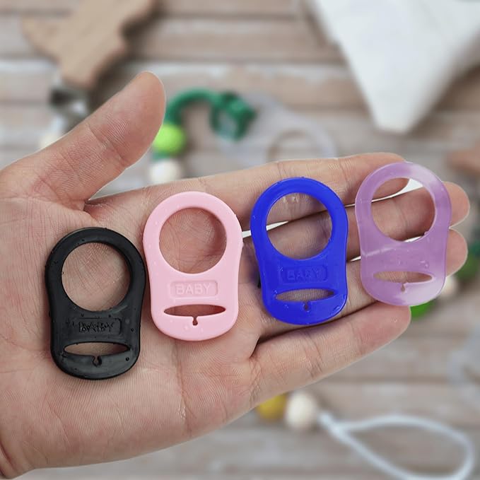 5 Pack Clean Pacifier Clip Silicone Adapter Holder Rings for Pacifier (Food Grade, Blue)