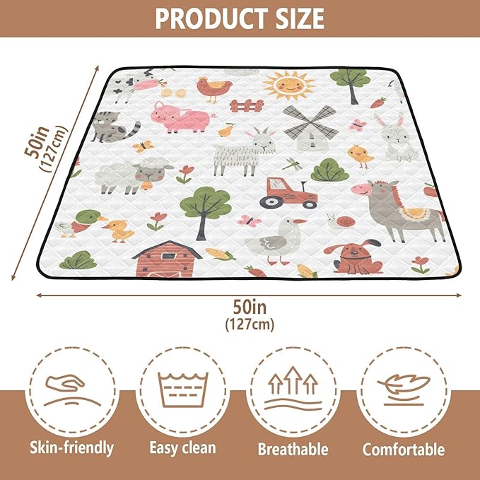 Baby Play Mat Cartoon Farm Animals 50 x 50 Playpen Mats for Floor Play Gym Crawling Mat Non-Slip Cushioned Baby Playmat for Infants, Babies, Toddlers