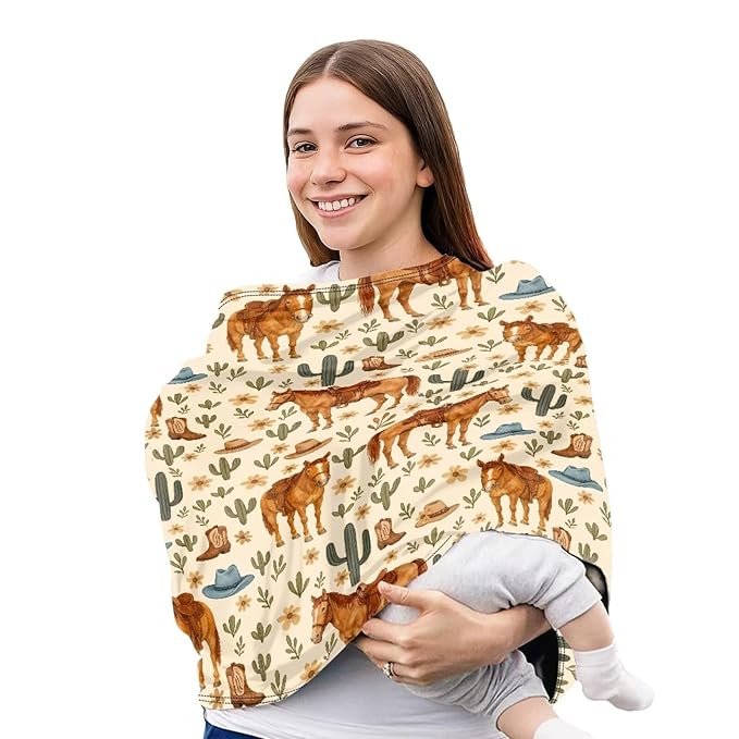 Cactus Animal Horse Nursing Cover Carseat Covers Baby Car Seat Cover for Girls Boys, Stretchy Car Seat Canopy Multiuse Nursing Breastfeeding Protectors, All-in-1
