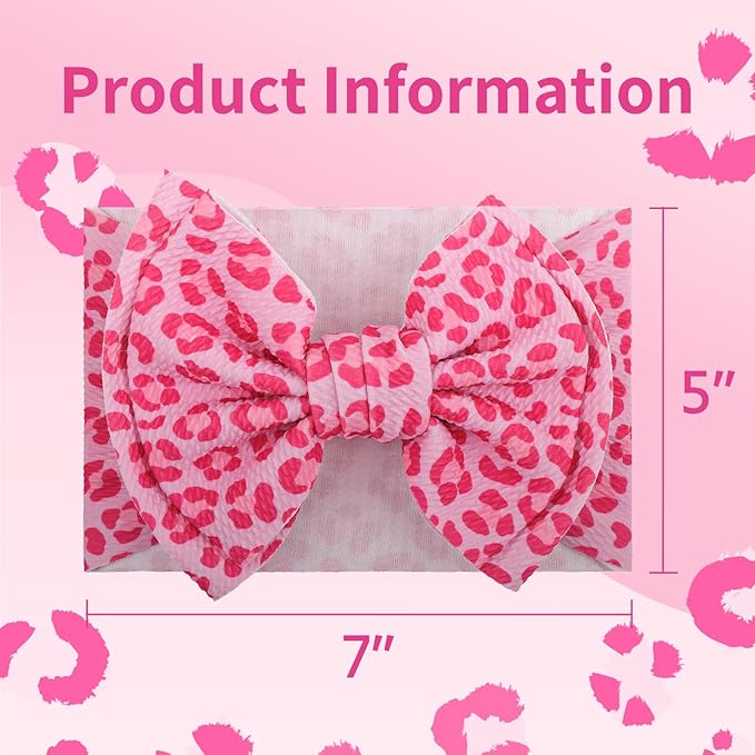 YanJie 7'' Bows for Baby Girl Pink Leopard Print Headbands for Girls Hot Pink Bow Toddler Hair Accessories Newborn Infant Baby Headband