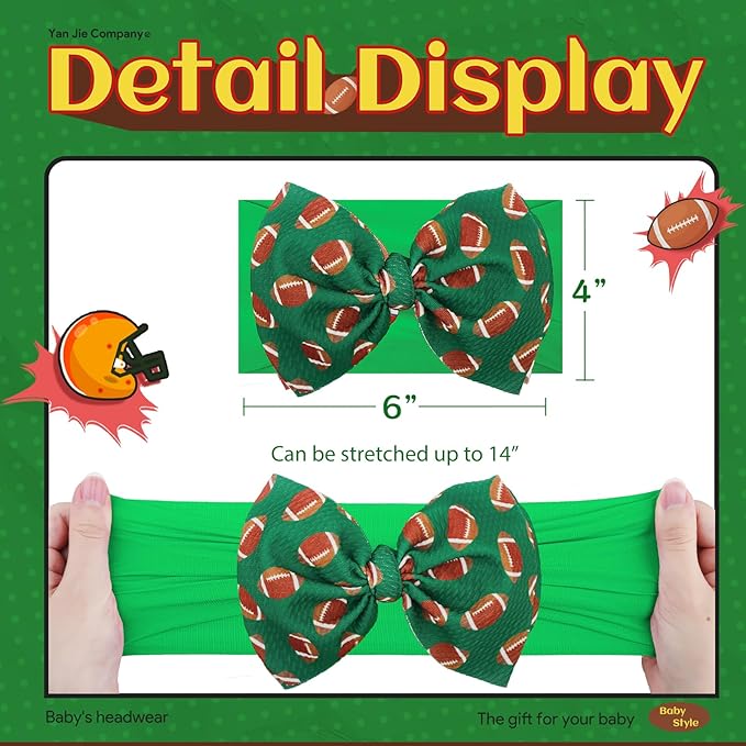 Baby Girl Football Headbands Hair Bows Super Bowl Girls Outfits Hair Accessories for Newborn Infant Toddler Baby Girl Football Outfit