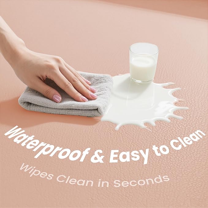 Huloo Sleep Baby Play Mat 50x50 Inches,1.3" Thick Padded Waterproof Floor Cushion & Playpen Mat with Vegan Leather,Non-Slip & Non-Toxic Nursery Rug for Infants, Toddlers & Kids(Pink)