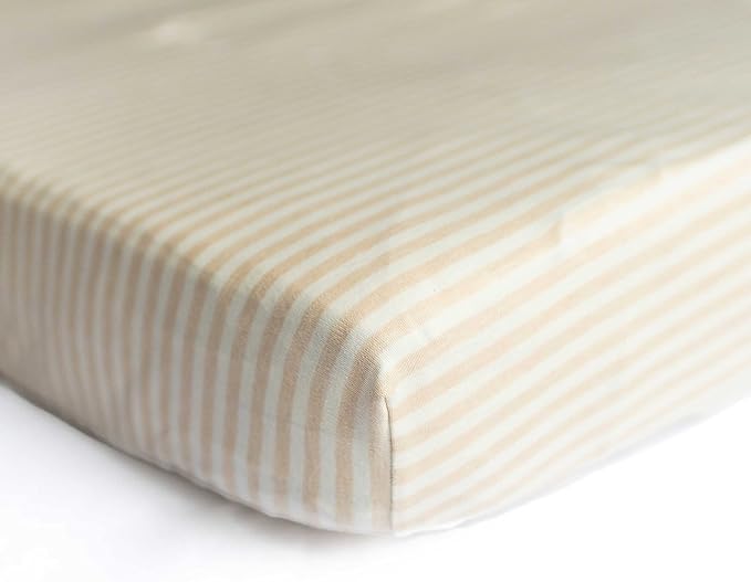SheetWorld Baby Fitted Bassinet Sheet 15 x 33 inches, 100% Cotton Jersey Hypoallergenic Sheet, Unisex Boy Girl, Beige Stripes, Made in USA