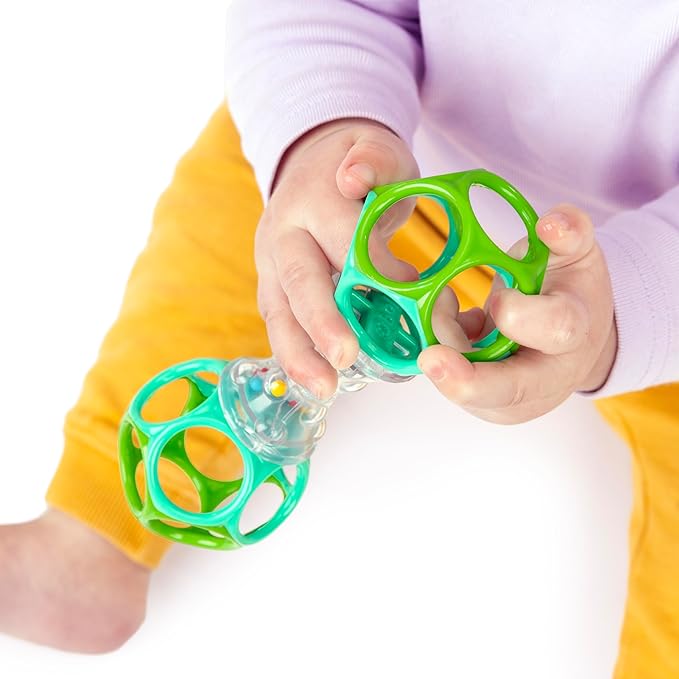Bright Starts Baby Toy, Grab & Spin Rattle & BPA-Free Teether (3 Months+) + Oball Shaker Rattle (Newborn+)