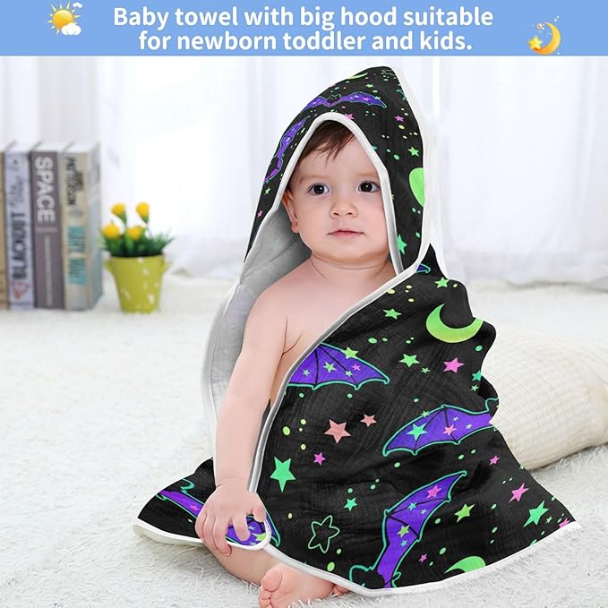 YETTASBIN Halloween Bat Baby Towel, Ultra Soft Absorbent Cotton Baby Hooded Bath Towel for Newborn Baby Boy Girl, Toddler, Infant Registry Gift - 35 x 35 Inch
