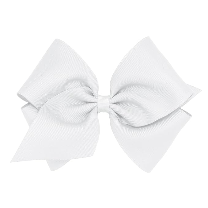 Wee Ones Girls' Classic Grosgrain Hair Bows with Plain Wrap Center, No-Slip Hair Clip, Handmade, White, Mini King