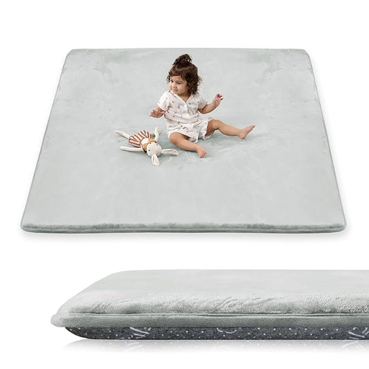 1.5" Thick Baby Play Mat for Floor, 50x50 Playpen Mat, Pro Soft Flannel Foam Mats Toddler Infant Kids Crawling for Nursery Rug Playroom Living Room Waterproof Easy Care Non-Slip (Light Grey)