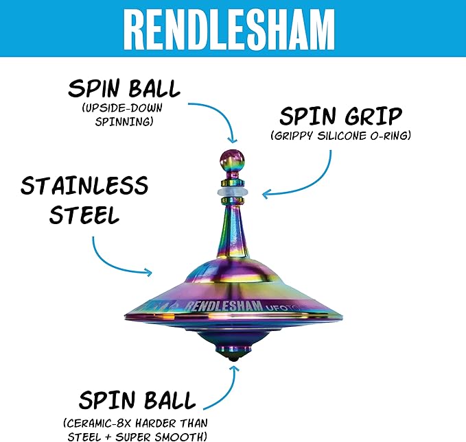 UFO Tops Rendlesham - Metal Spinning Fidget Toy Top - Inspired by The Documented 1980 UFO Sighting in Rendlesham, England - Stainless Steel