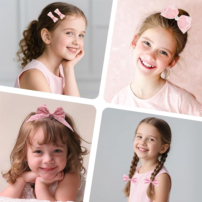 18pcs purple & pink hair bows for girls. cute bows with alligator clips, bow hair ties, snap-clip hairpins. Handmade hair accessories gift set for girls.