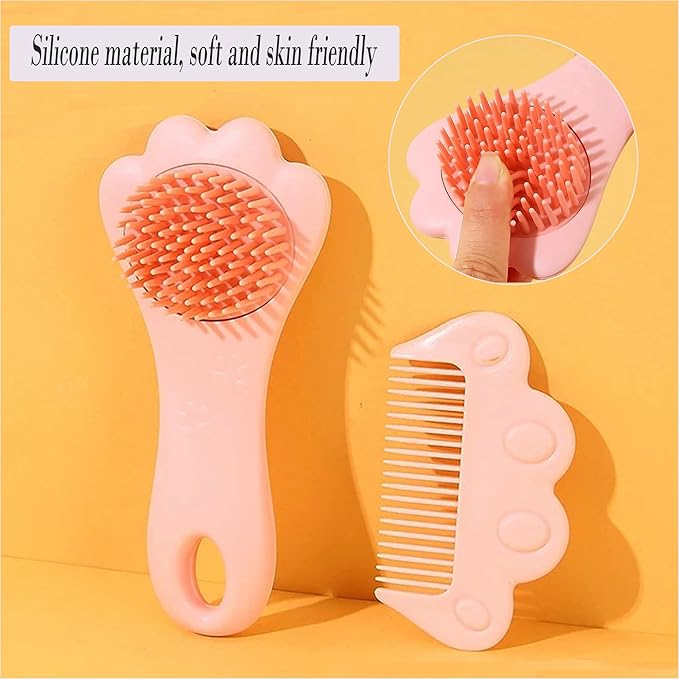 Baby Hair Brush,Toddler Hair Comb,Baby Hair Brush Comb Set,Small Cute Comb for Wet Dry Hair - Silicone Gentle Bath Brush Scalp Massager Brush for Newborns Toddlers Perfect Baby Registry Gift (Pink)